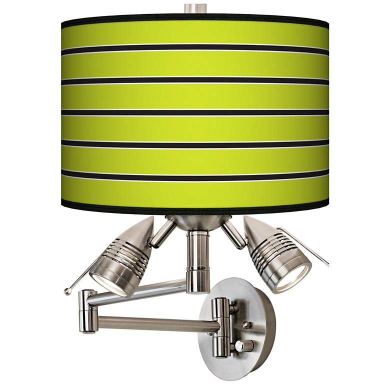 Image 1 Bold Lime Green Stripe Giclee Plug-In Swing Arm Wall Lamp