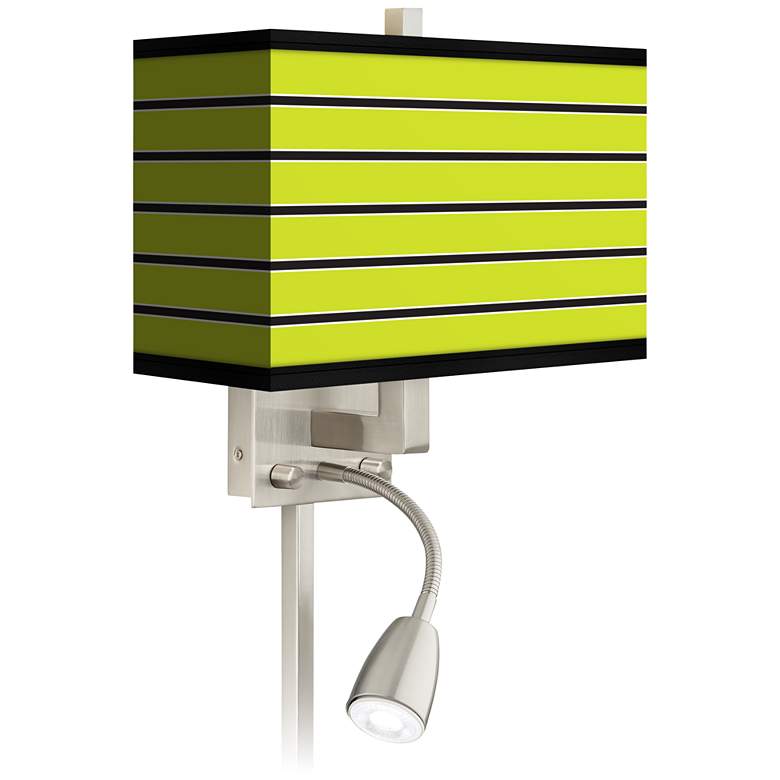 Image 1 Bold Lime Green Stripe LED Reading Light Plug-In Sconce