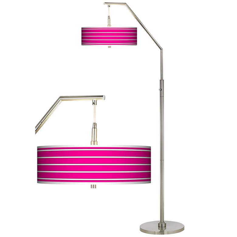 Image 1 Bold Pink Stripe Giclee Shade Arc Floor Lamp