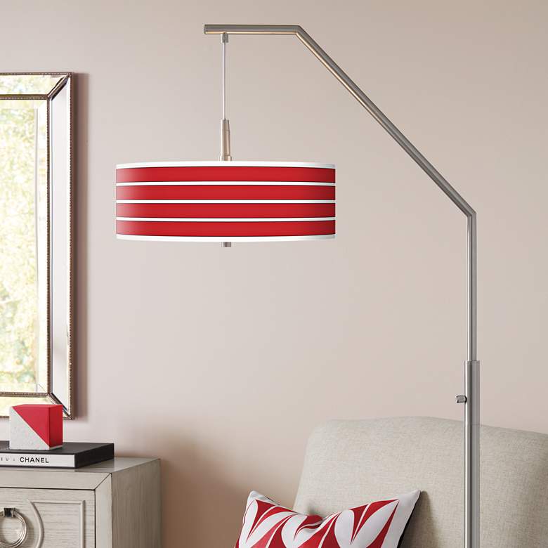 Image 1 Bold Red Stripe Giclee Shade Arc Floor Lamp