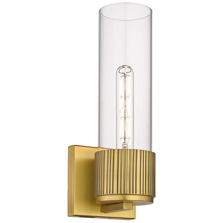 Image 1 Bolivar 15 inch High Brushed Brass Sconce With Clear Glass Shade