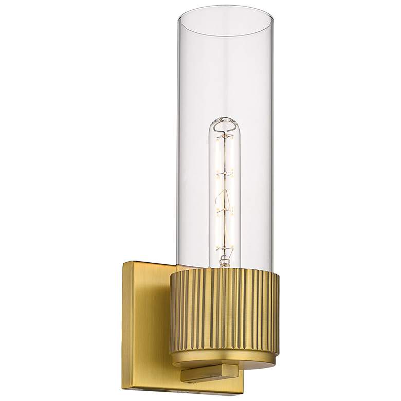 Image 1 Bolivar 15" High Brushed Brass Sconce With Clear Glass Shade