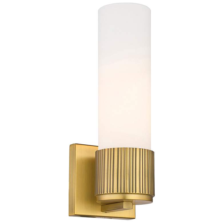 Image 1 Bolivar 15" High Brushed Brass Sconce With Matte White Glass Shade