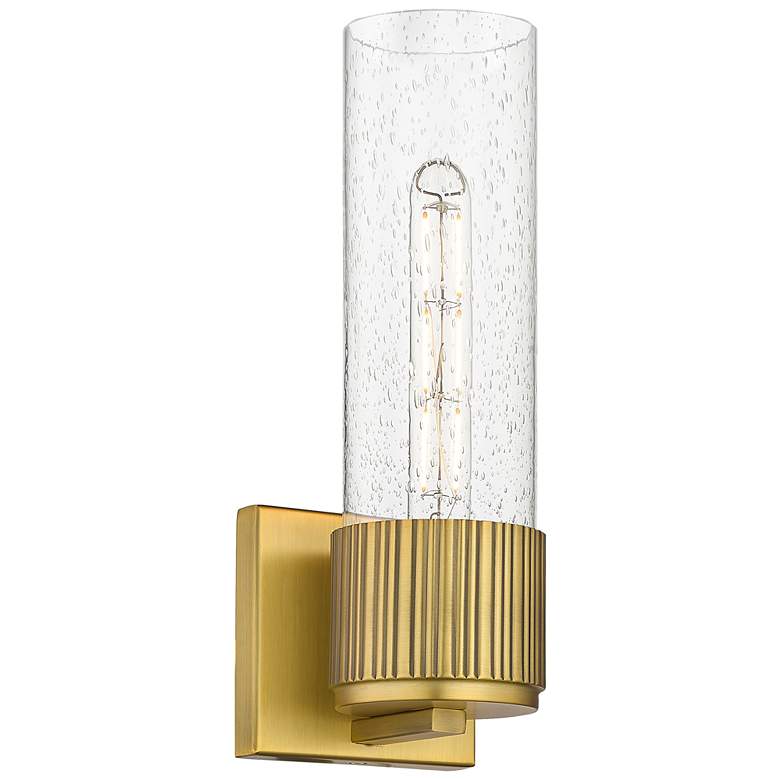 Image 1 Bolivar 15" High Brushed Brass Sconce With Seedy Glass Shade