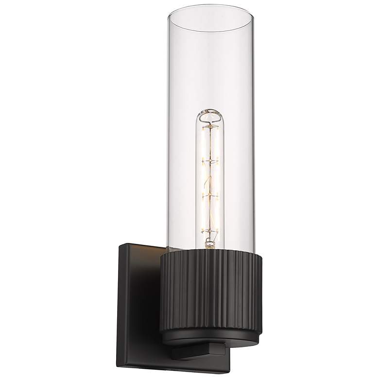 Image 1 Bolivar 15" High Matte Black Sconce With Clear Glass Shade