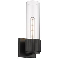 Bolivar 15&quot; High Matte Black Sconce With Clear Glass Shade