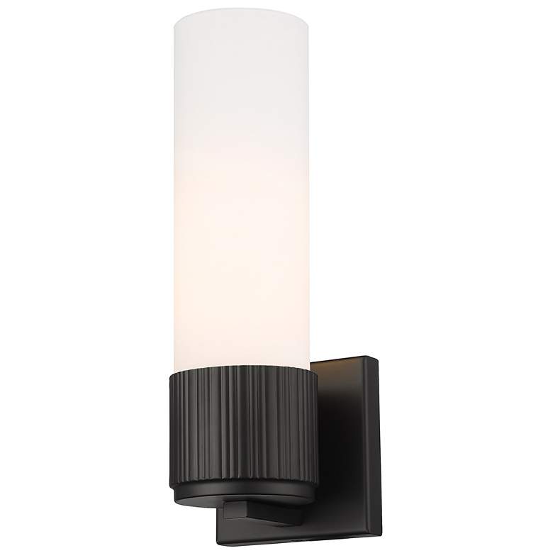Image 1 Bolivar 15" High Matte Black Sconce With Matte White Glass Shade