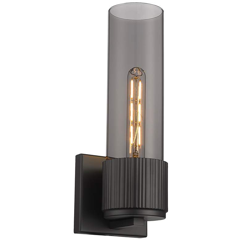 Image 1 Bolivar 15 inch High Matte Black Sconce With Plated Smoke Glass Shade