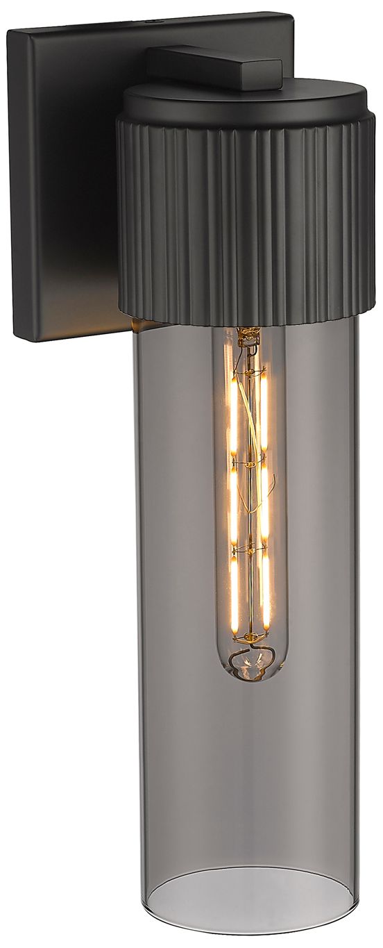 Image 2 Bolivar 15" High Matte Black Sconce With Plated Smoke Glass Shade more views