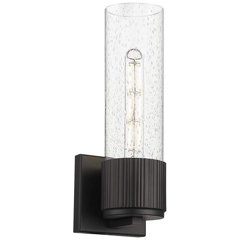 Image 1 Bolivar 15 inch High Matte Black Sconce With Seedy Glass Shade