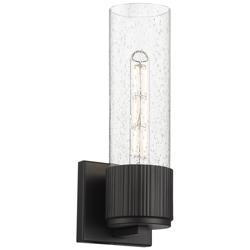 Bolivar 15&quot; High Matte Black Sconce With Seedy Glass Shade