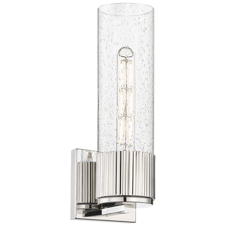 Image 1 Bolivar 15" High Polished Nickel Sconce With Seedy Glass Shade