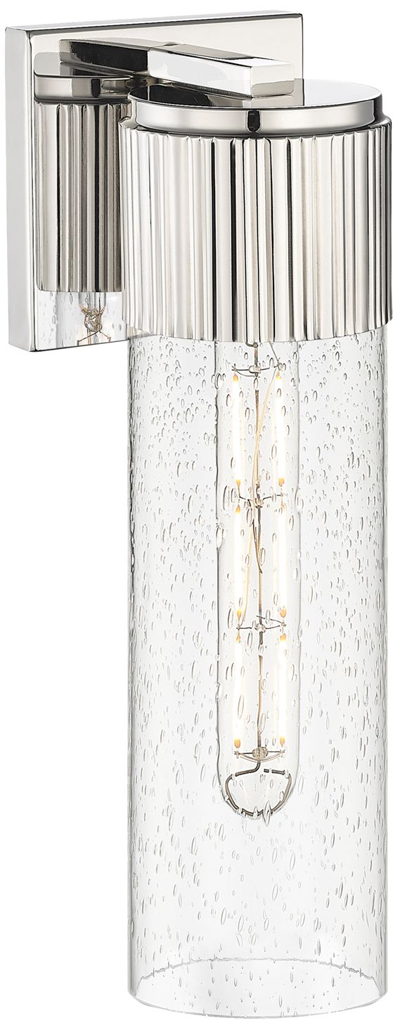 Image 2 Bolivar 15" High Polished Nickel Sconce With Seedy Glass Shade more views