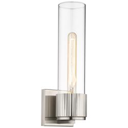 Bolivar 15" High Satin Nickel Sconce With Clear Glass Shade