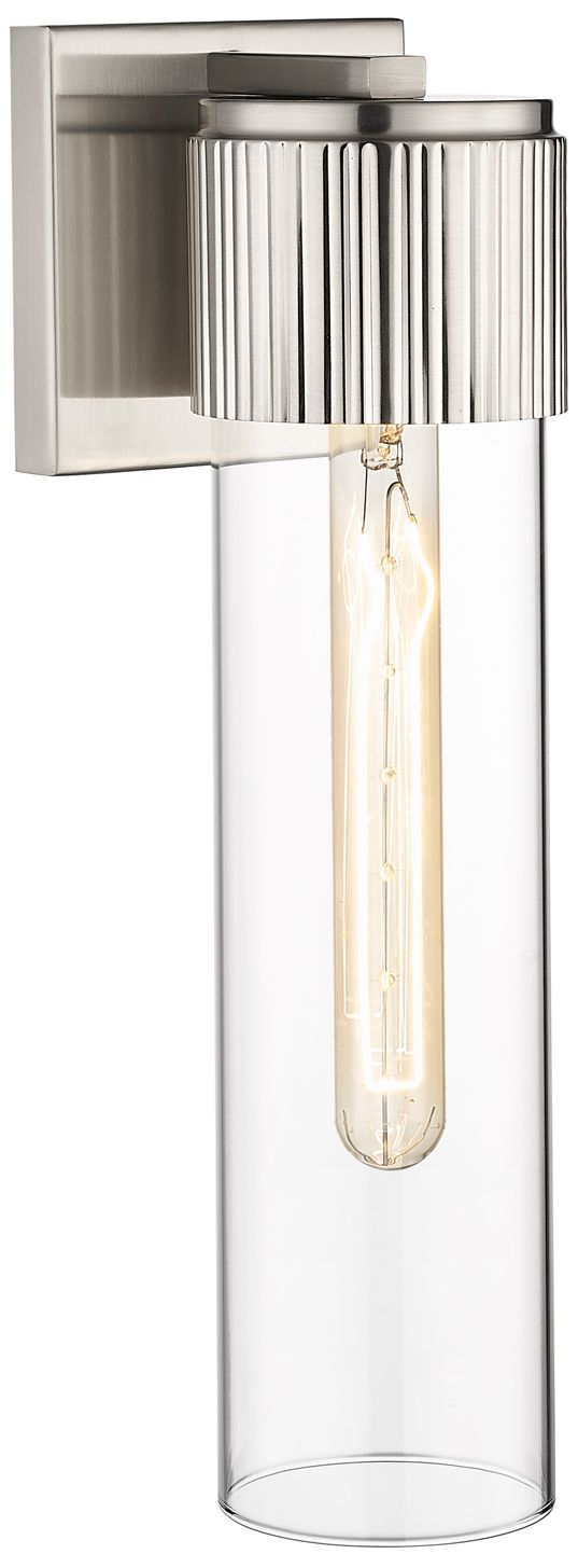 Image 3 Bolivar 15" High Satin Nickel Sconce With Clear Glass Shade more views