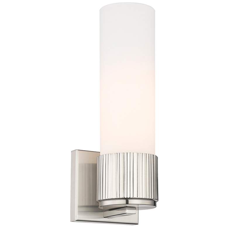 Image 1 Bolivar 15 inch High Satin Nickel Sconce With Matte White Glass Shade