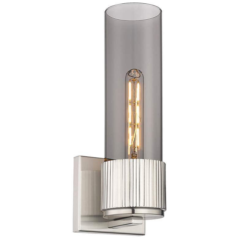 Image 1 Bolivar 15" High Satin Nickel Sconce With Plated Smoke Glass Shade