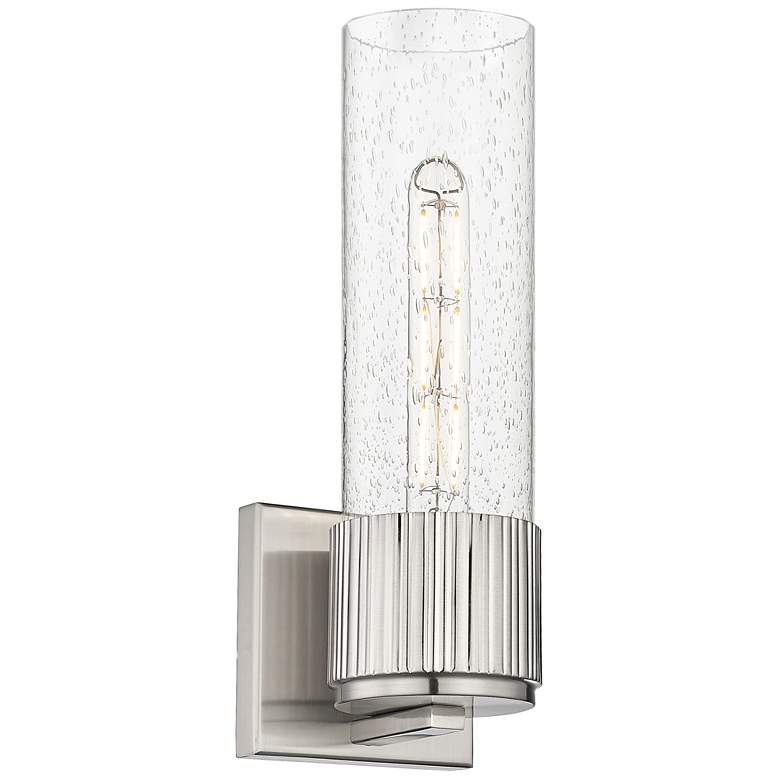 Image 1 Bolivar 15" High Satin Nickel Sconce With Seedy Glass Shade