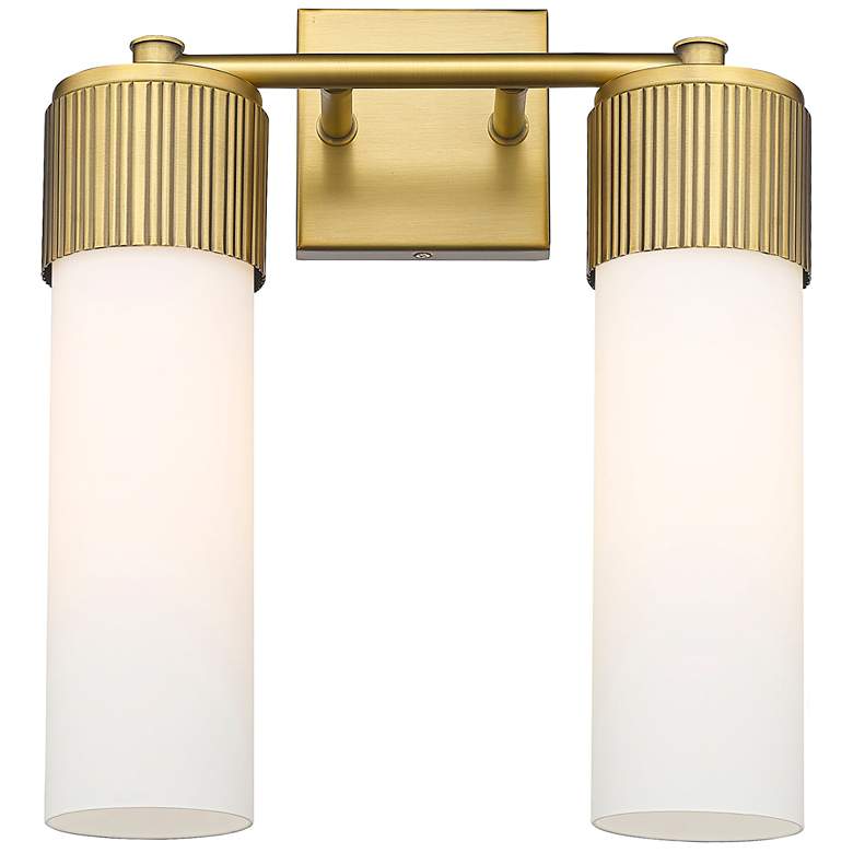 Image 1 Bolivar 16" High 2 Light Brushed Brass Sconce With Matte White Glass S