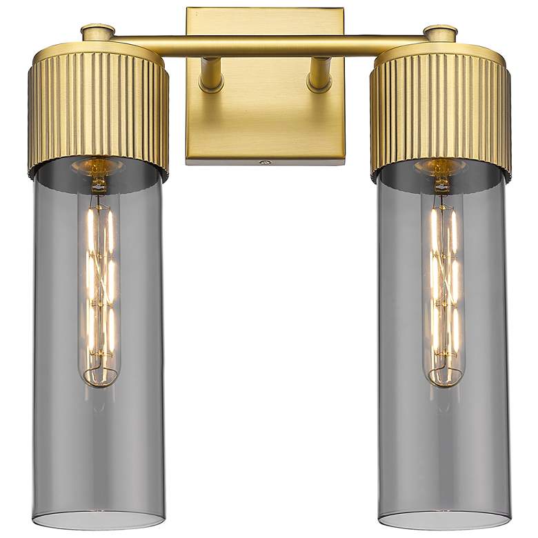 Image 1 Bolivar 16" High 2 Light Brushed Brass Sconce With Plated Smoke Glass