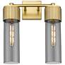 Bolivar 16" High 2 Light Brushed Brass Sconce With Plated Smoke Glass
