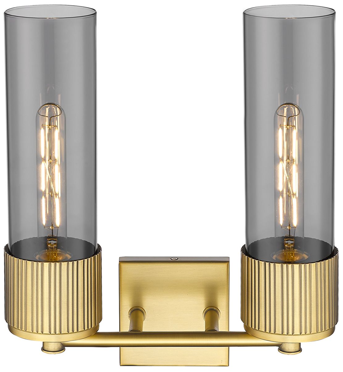 Image 4 Bolivar 16" High 2 Light Brushed Brass Sconce With Plated Smoke Glass  more views