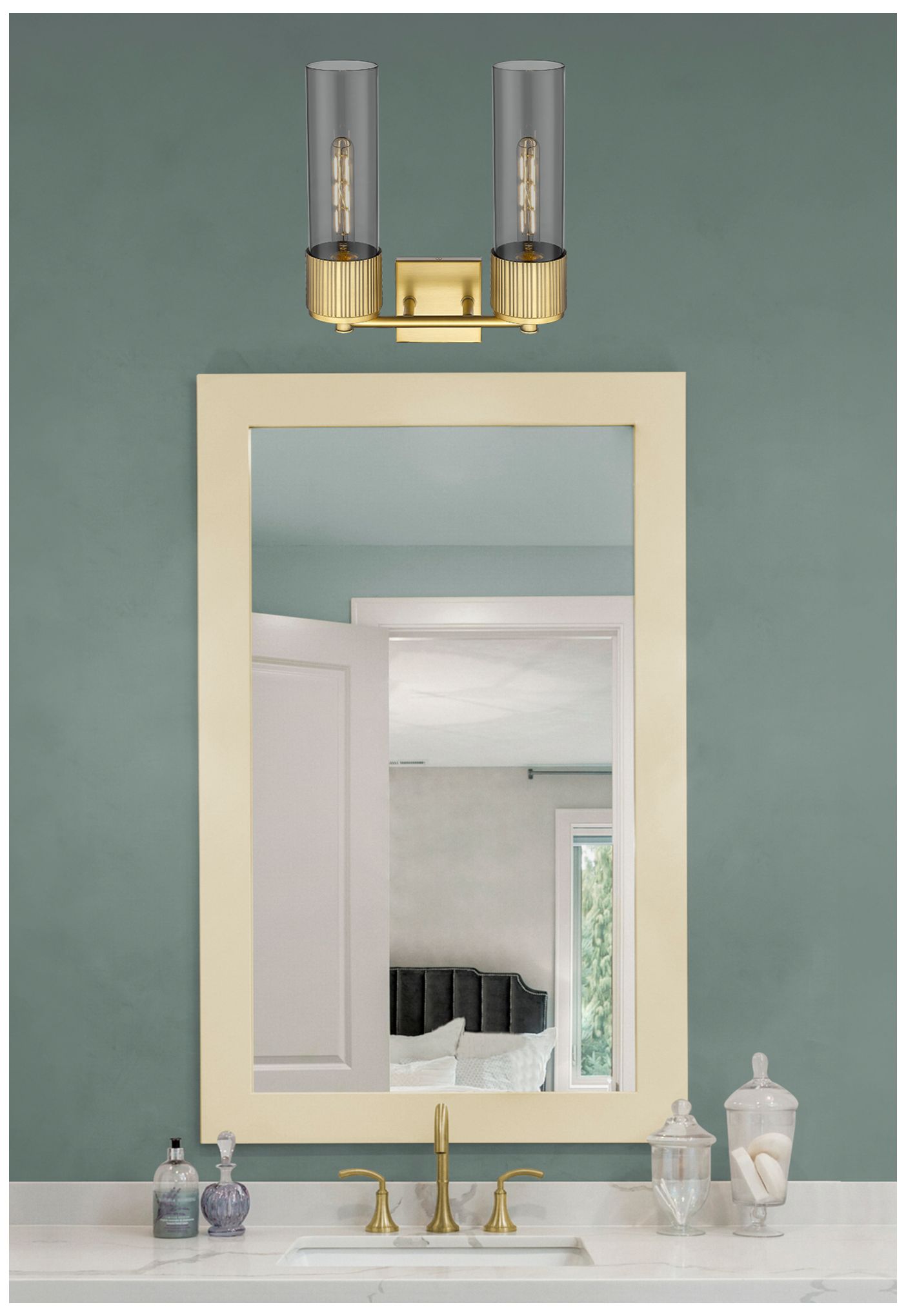Image 5 Bolivar 16" High 2 Light Brushed Brass Sconce With Plated Smoke Glass  more views