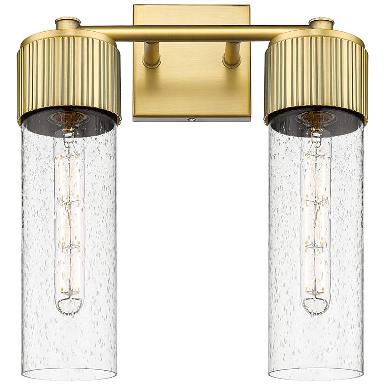 Image 1 Bolivar 16" High 2 Light Brushed Brass Sconce With Seedy Glass Shade