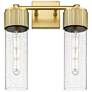 Bolivar 16" High 2 Light Brushed Brass Sconce With Seedy Glass Shade