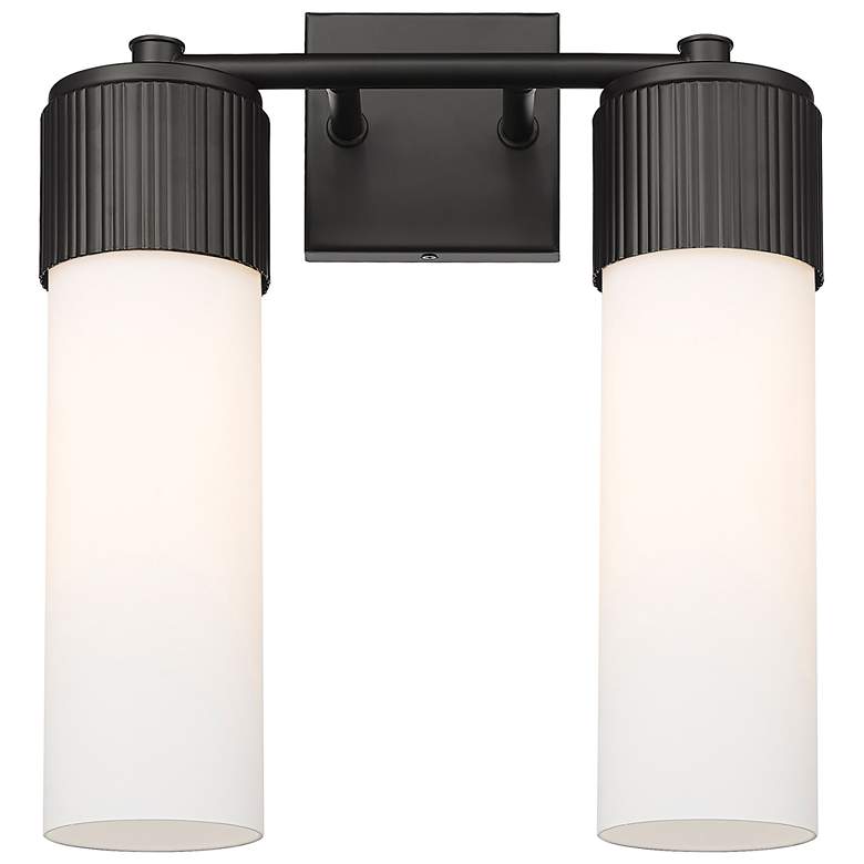 Image 1 Bolivar 16" High 2 Light Matte Black Sconce With Matte White Glass Sha
