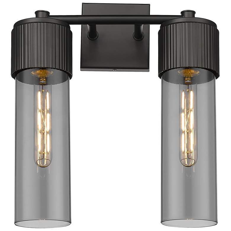 Image 1 Bolivar 16" High 2 Light Matte Black Sconce With Plated Smoke Glass Sh