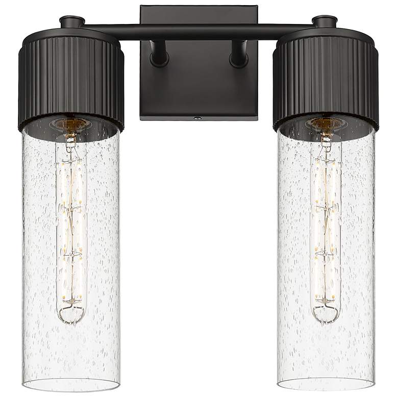 Image 1 Bolivar 16" High 2 Light Matte Black Sconce With Seedy Glass Shade