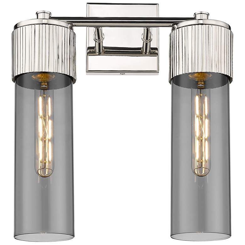 Image 1 Bolivar 16 inch High 2 Light Polished Nickel Sconce With Plated Smoke Shad