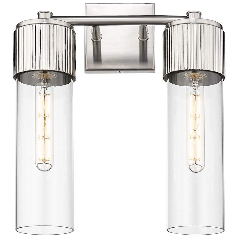 Image 1 Bolivar 16" High 2 Light Satin Nickel Sconce With Clear Glass Shade