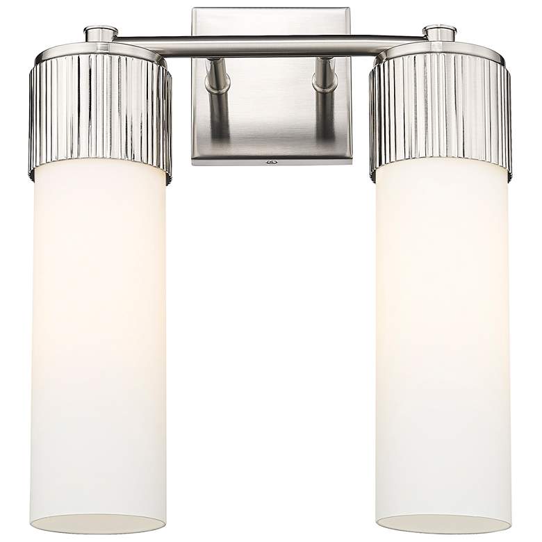 Image 1 Bolivar 16 inch High 2 Light Satin Nickel Sconce With Matte White Glass Sh