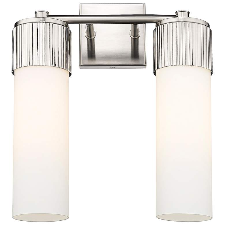 Image 1 Bolivar 16" High 2 Light Satin Nickel Sconce With Matte White Glass Sh