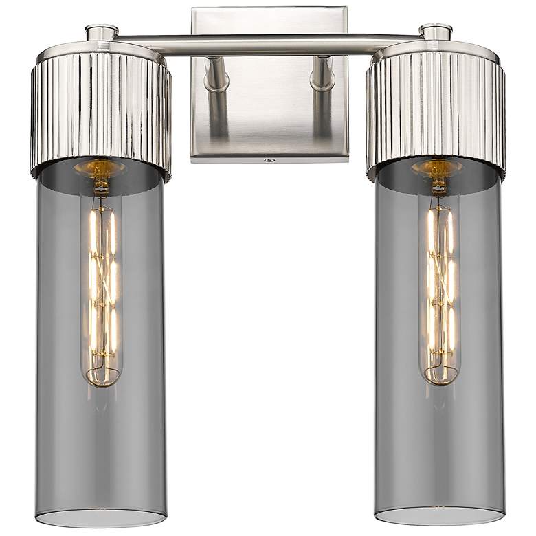 Image 1 Bolivar 16 inch High 2 Light Satin Nickel Sconce With Plated Smoke Glass S