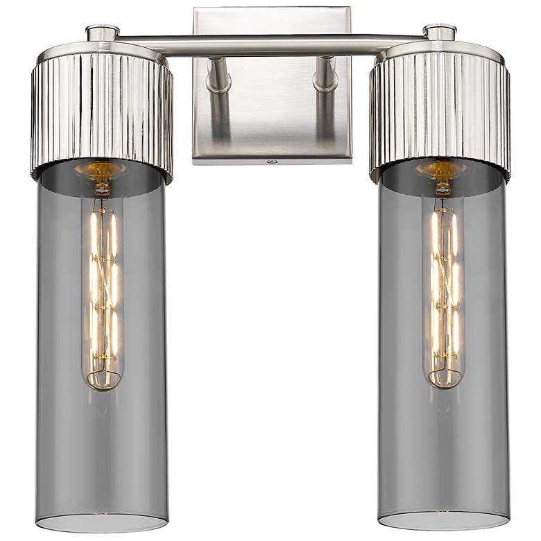 Image 1 Bolivar 16" High 2 Light Satin Nickel Sconce With Plated Smoke Glass S