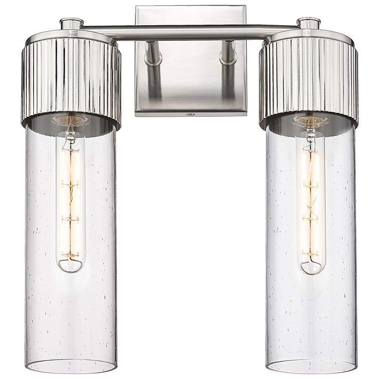 Image 1 Bolivar 16 inch High 2 Light Satin Nickel Sconce With Seedy Glass Shade