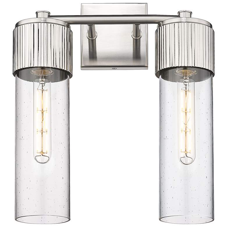 Image 1 Bolivar 16" High 2 Light Satin Nickel Sconce With Seedy Glass Shade