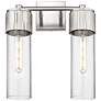 Bolivar 16" High 2 Light Satin Nickel Sconce With Seedy Glass Shade