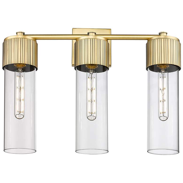 Image 1 Bolivar 20.5" Wide 3 Light Brushed Brass Bath Light With Clear Glass S