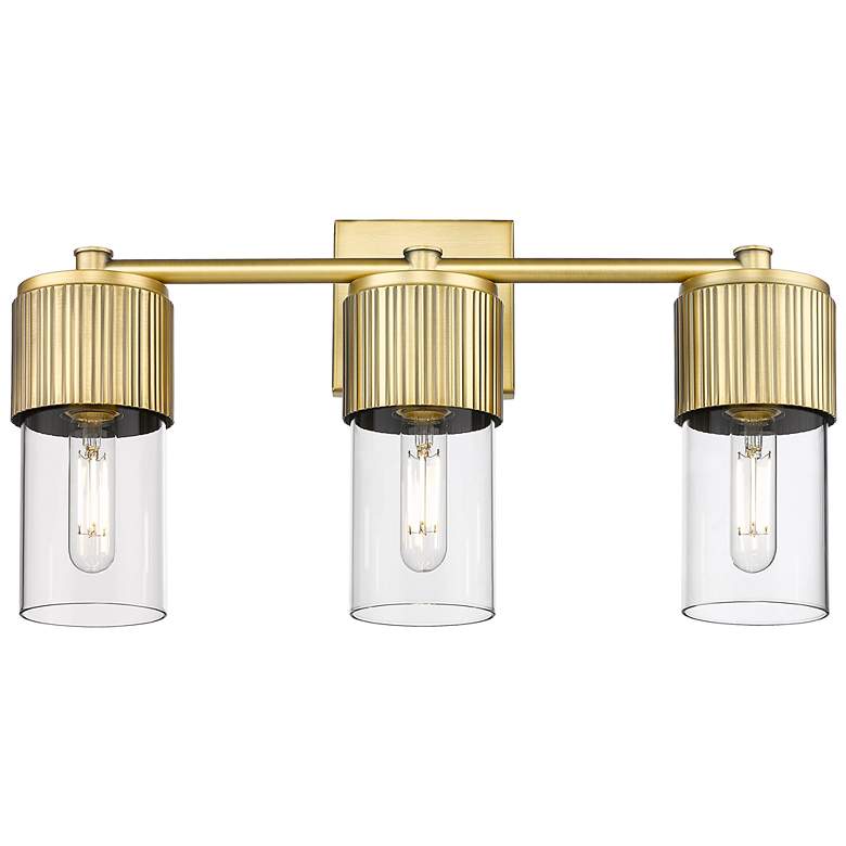 Image 1 Bolivar 20.5 inch Wide 3 Light Brushed Brass Bath Light With Clear Glass S
