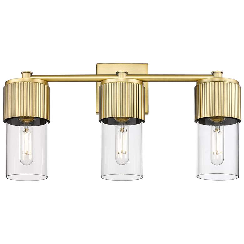 Image 1 Bolivar 20.5" Wide 3 Light Brushed Brass Bath Light With Clear Glass S