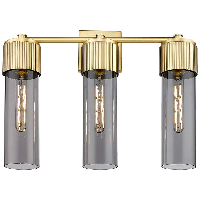 Image 1 Bolivar 20.5" Wide 3 Light Brushed Brass Bath Light With Plated Smoke