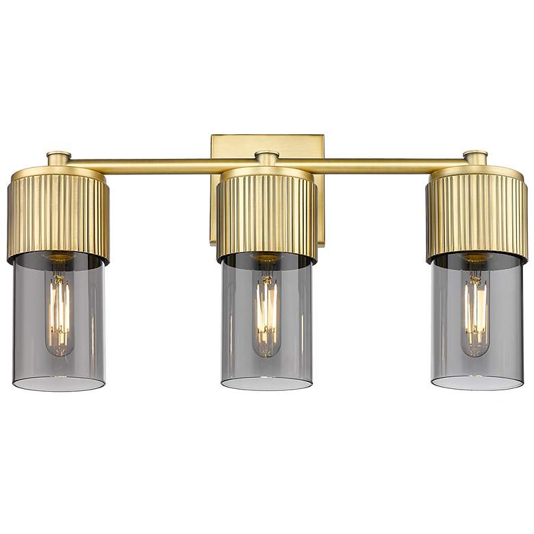 Image 1 Bolivar 20.5" Wide 3 Light Brushed Brass Bath Light With Plated Smoke