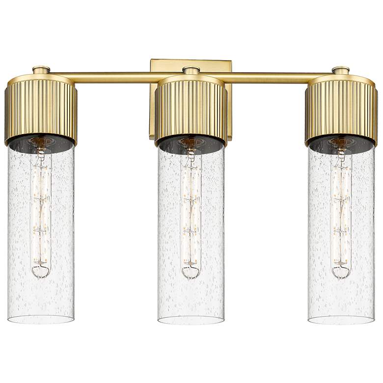 Image 1 Bolivar 20.5" Wide 3 Light Brushed Brass Bath Light With Seedy Glass S
