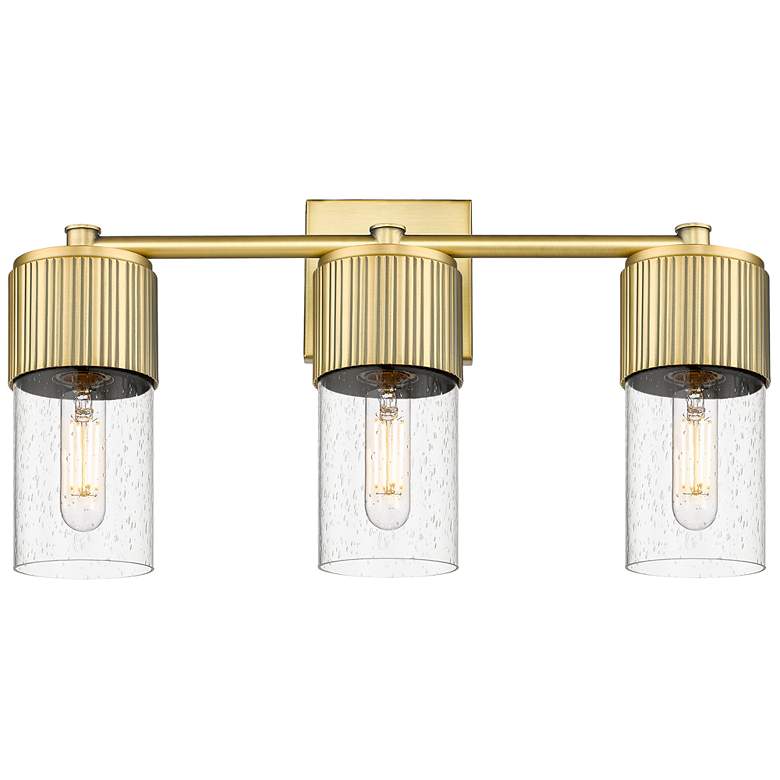 Image 1 Bolivar 20.5" Wide 3 Light Brushed Brass Bath Light With Seedy Glass S