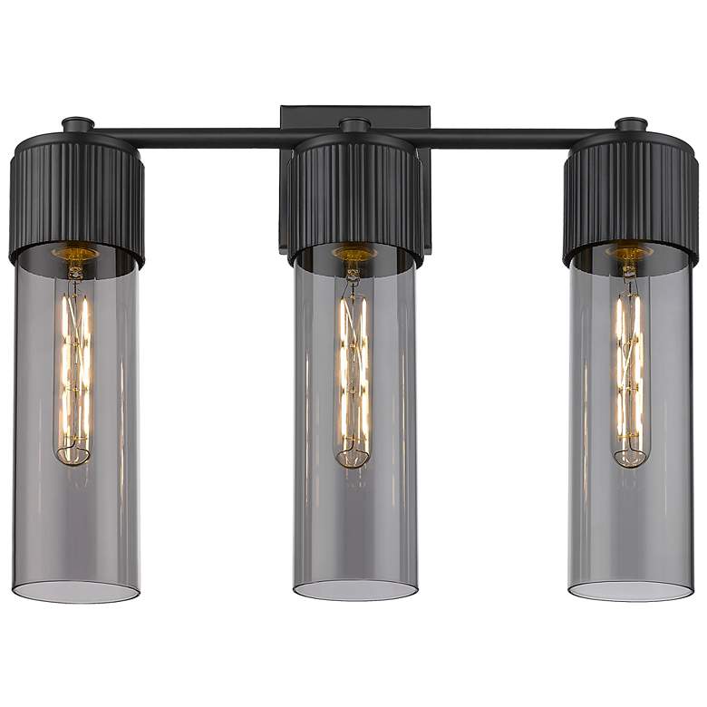 Image 1 Bolivar 20.5" Wide 3 Light Matte Black Bath Light With Plated Smoke Sh