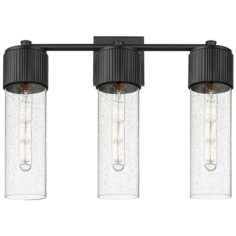 Image 1 Bolivar 20.5" Wide 3 Light Matte Black Bath Light With Seedy Glass Sha